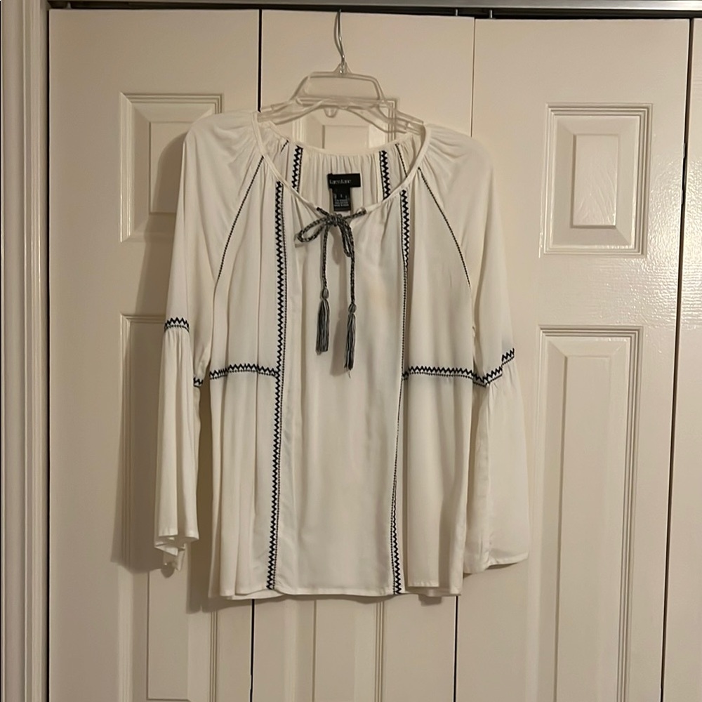 White and Black Embroidered Women's Top